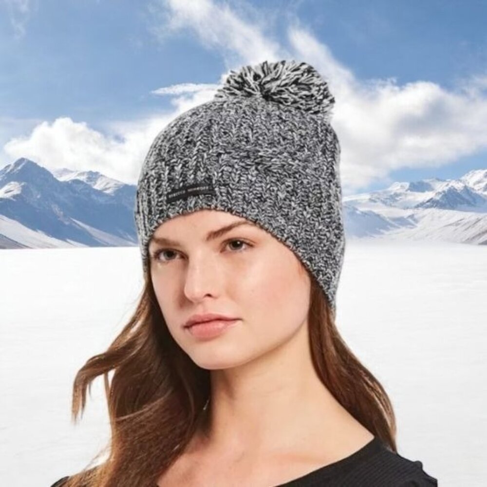 Rebecca Minkoff Black Marbled Pom Pom Beanie OSFA